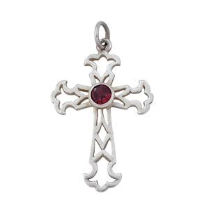 Vintage Sterling Silver 925 Red Garnet Cross Pendant